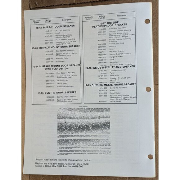 NUTONE SERVICE MANUAL BUILT-IN CENTRALIZED RADIO/INTERCOM SYSTEM MODEL IM-303 - Picture 5 of 13